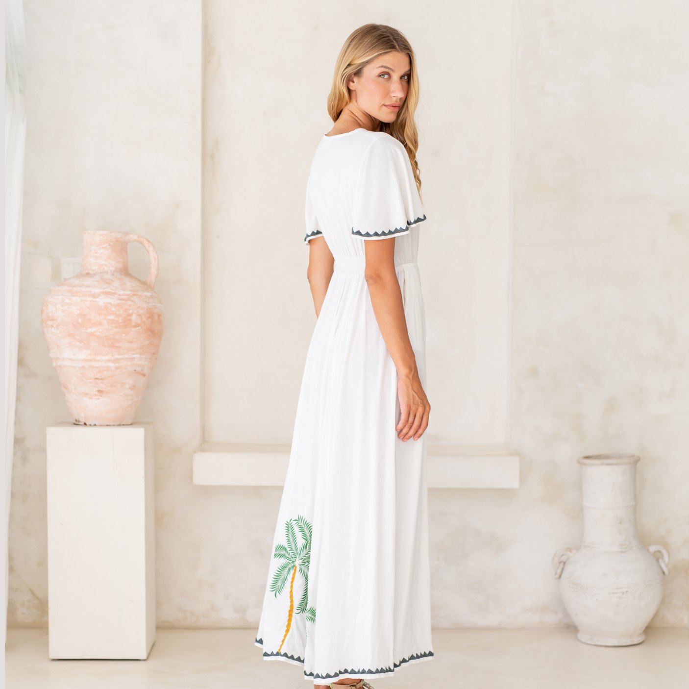 SALTY SKIN Noosa LONGDRESS 01-15 - white/Palms green